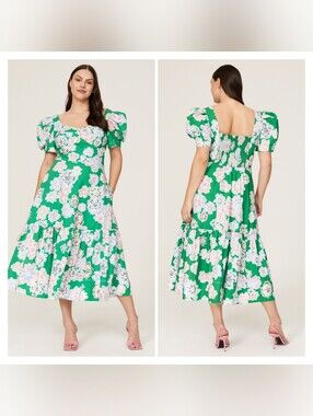 Tanya Taylor Danielle Cotton Floral Midi Dress Size 16